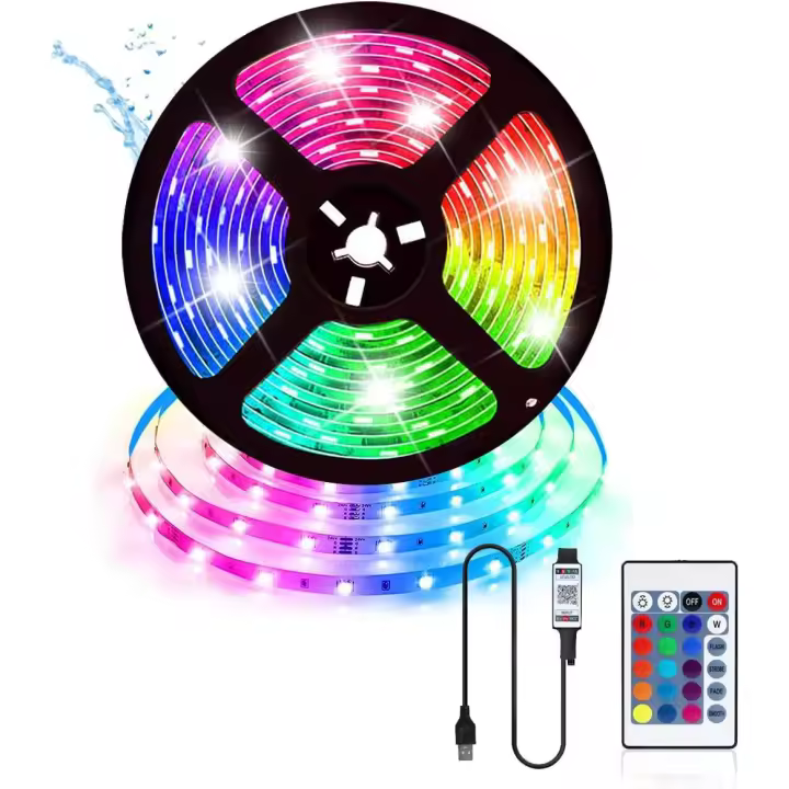 Tira LED rgb luces led habitacion 5M luz led,led tv tiras led USB 5050 leds habitacion con luces led 16 Colores IR Control Remoto y Controlador para TV, Fiesta, Bar y Pasillo - 1