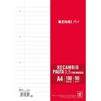 Pack 2 Recambio A4 90 g/m² Cada una de 100 Hojas con 4 Taladros – Disponible en Pauta 3,5 mm con Margen Doble Línea,1 Linea o Cuadriculado, Papel Extra Blanco Resistente para Carpeta Anillas, Colegio, Instituto y Oficina - details 0
