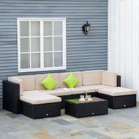 Outsunny Conjunto Muebles de Jardín de Ratán 7 Piezas Mesa Sofás Taburetes con Cojines Lavables 2xSofá de Esquina 2xSofá 2xTaburete 1xMesa de Centro - details 1
