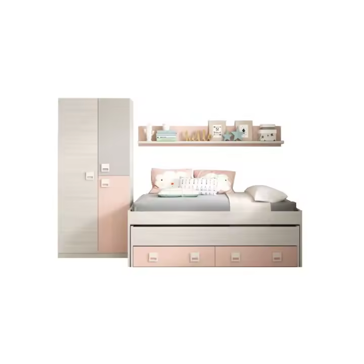 MOBELCENTER - Conjunto Dormitorio Infantil Juvenil, Cama Nido con Cajones, Estantería y Armario de 2 Puertas de 90 cm (P0017) - 1