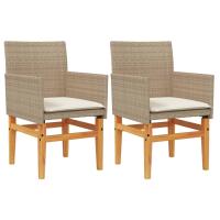 vidaXL Sillas de jardín con cojín 2 uds ratán PE beige y madera acacia - details 1