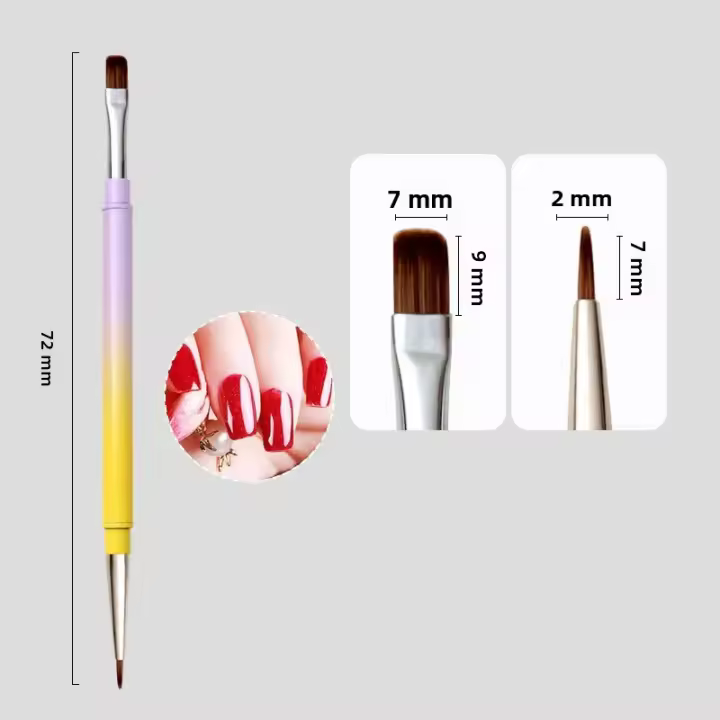Pincel De Dibujo De Cepillo De Línea Para Uñas Con Mango Metálico De Doble Cabeza Herramientas De Manicura Para Pólipos De Gel Y Arte De Uñas - 1