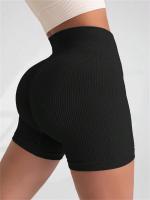 Pantalones De Yoga Para Mujer Cintura Alta Diseñados Para Modelar Textura Ribbed Color Sólido Talla Fina Shorts Deportivos - details 3