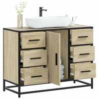 vidaXL Armario lavabo baño madera ingeniería roble marrón 80x33x60 cm en color Marrón roble/Roble ahumado/Gris sonoma y más | almacenamiento funcional diseño moderno para baño dormitorio sala - details 3