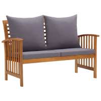 vidaXL Banco de jardín con cojines 119 cm madera maciza de acacia en color Negro y gris oscuro/Marrón y blanco/Marrón | acolchados duraderos para sofás de jardín terraza exterior - details 0