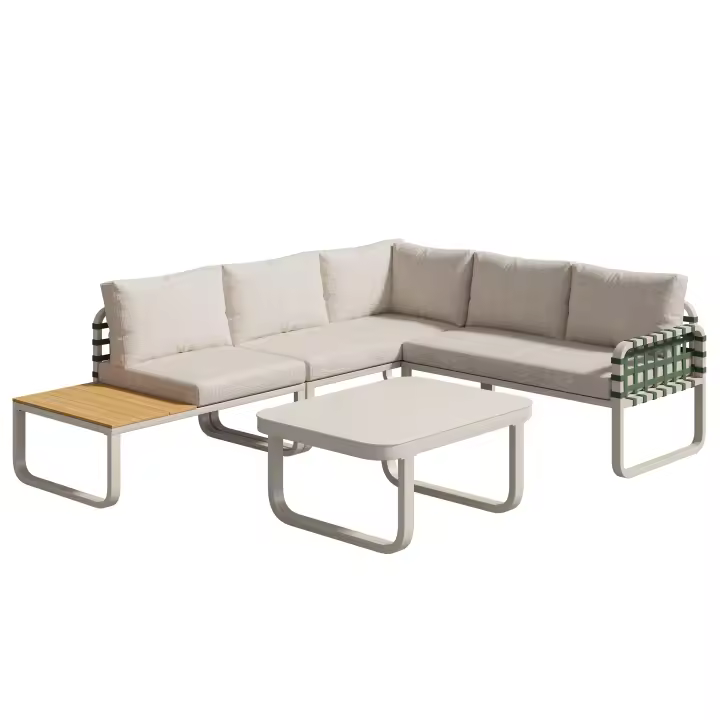 Conjunto de salón de Jardín (4-5 plazas), Conjunto de muebles de Jardín de cuero Verde, Moderno conjunto de sofá de exterior con todos los muebles de asiento y Zapatos, Conjunto de balcón, jardín y Terraza, color albaricoque - 1