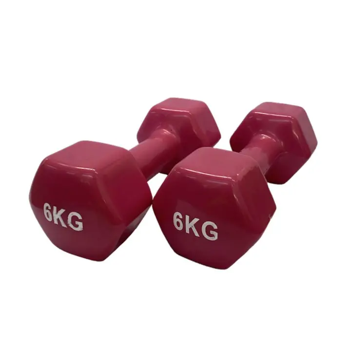 OZIO FITNESS 2 Unidades 6 kg Mancuernas Pesas Hexagonales de Vinilo Fitness Gimnasia Rojo - 1