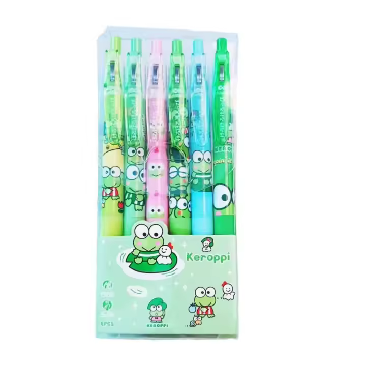 Set De 6 Bolígrafos Gel Kawaii Keroppi 0.5mm Escribir Suave Suministros Escolares Sapo Lindo Oficina Estación De Papelería Tinta Bolígrafo - 1
