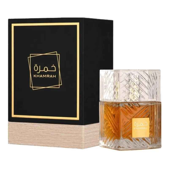 Perfume Khamrah Lattafa 100ml original fragancia árabe unisex dulce especiada duradera eau de parfum con vainilla canela notas orientales lujo regalo ideal