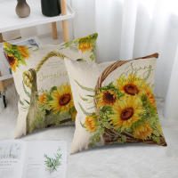 4Pcs Fundas Para Cojines De Lino Mezclado Decorativas Con Estampado De Girasoles Y Cestas De Flores Frescas Y Bicicletas Estilo Otoño - details 2