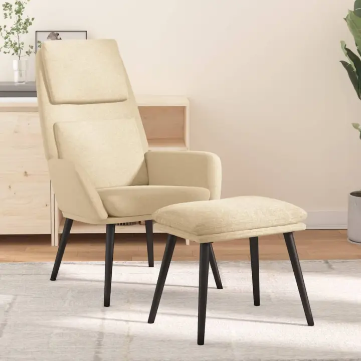 vidaXL Sillón de relax con reposapiés de tela color crema - 1