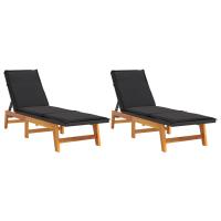 vidaXL Tumbona con cojín ratán sintético y madera maciza acacia Modelos de 2x sun lounger +table, Tumbona, Tumbona + Mesa Sillas de Exterior Ideal para jardín, playa, piscina, terraza Tumbona Piscina Tumbonas Playa Tumbonas Jardín Exterior - details 1
