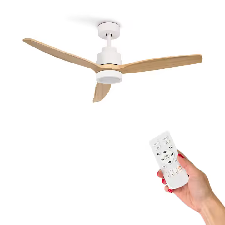 Ventilador de Techo LED con Mando y Temporizador, Motor Silencioso DC, Luz Regulable CCT, Estilo Blanco/Madera, 132 cm, IP20, Ideal para Salón o Dormitorio OstarkDom-LEDUNI - 1