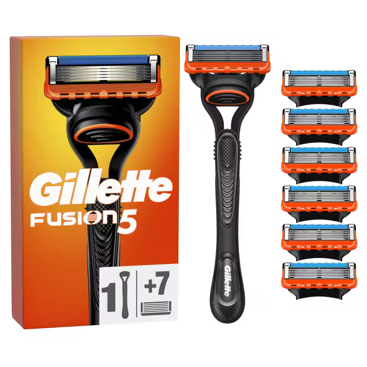 Gillette Fusion5 Pack de 7 Recambios Para Maquinillas De Afeitar, Cuchillas De Afeitar Con 5 Hojas, Banda De Gel Lubricante y Recortadora De Precisión - 1