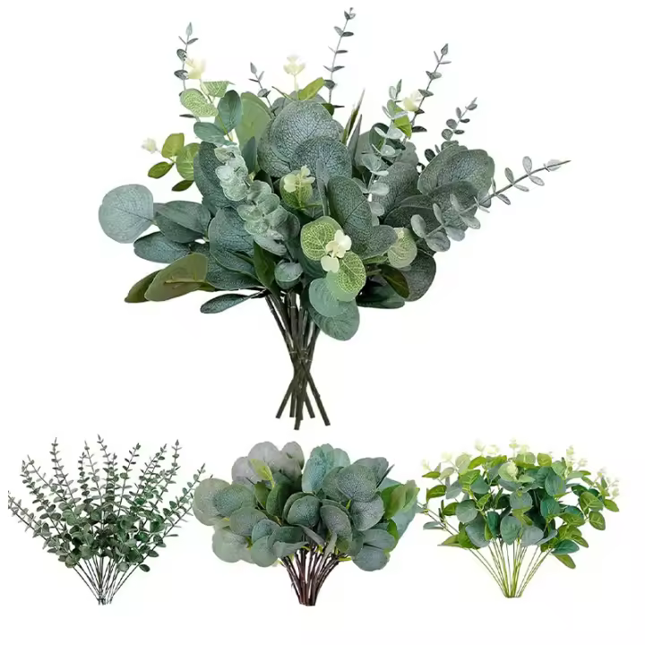 30 Piezas De Hojas De Eucalipto Artificial Con Estem De Moneda Plateada Para Disposición Floral De Boda Y Centros De Mesa - 1