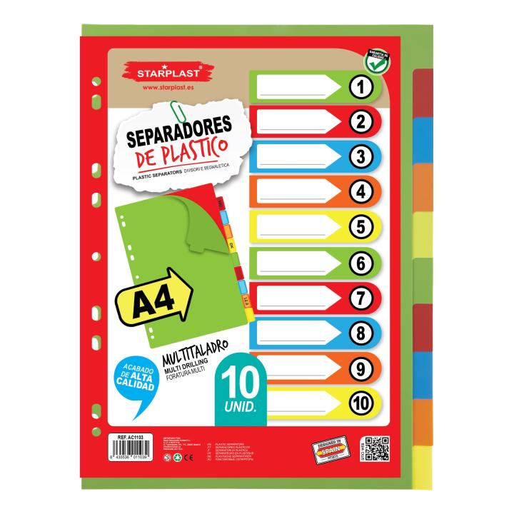 Separadores Flúor Starplast - Organizadores de Oficina Índice Multitaladro - Pack 20