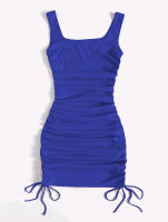 Vestido De Verano Con Tirantes Y Cinturón Ajustable Falda De Cintura Alta Estirada Y Plisada Estilo Casual Largo Mini Para Mujer - details 3