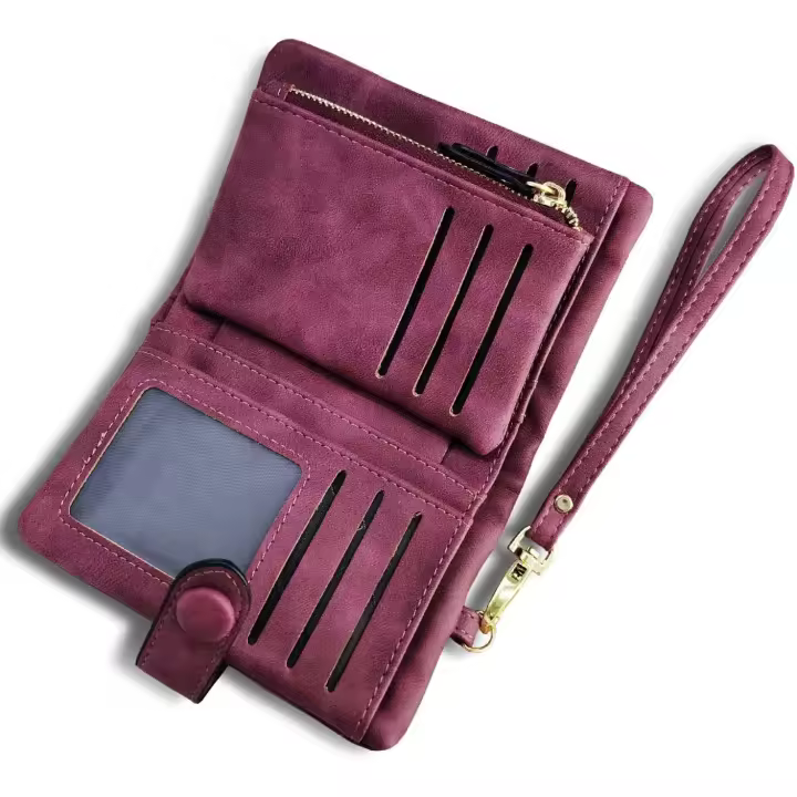 Cartera pequeña de cuero plegable para mujer con bloqueo RFID, monedero con ventana para identificación y tarjetero - 1