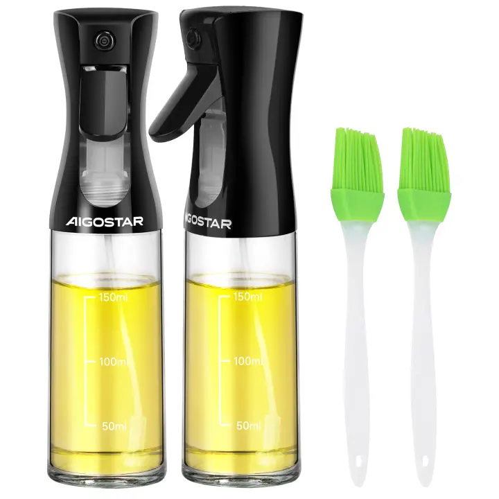 AIGOSTAR 2 Piezas Pulverizadores de Aceite para Cocinar de 200ml + 2 Pincel de Silicona , Spray de Cocina libre BPA (2 SPRAYS) - 1