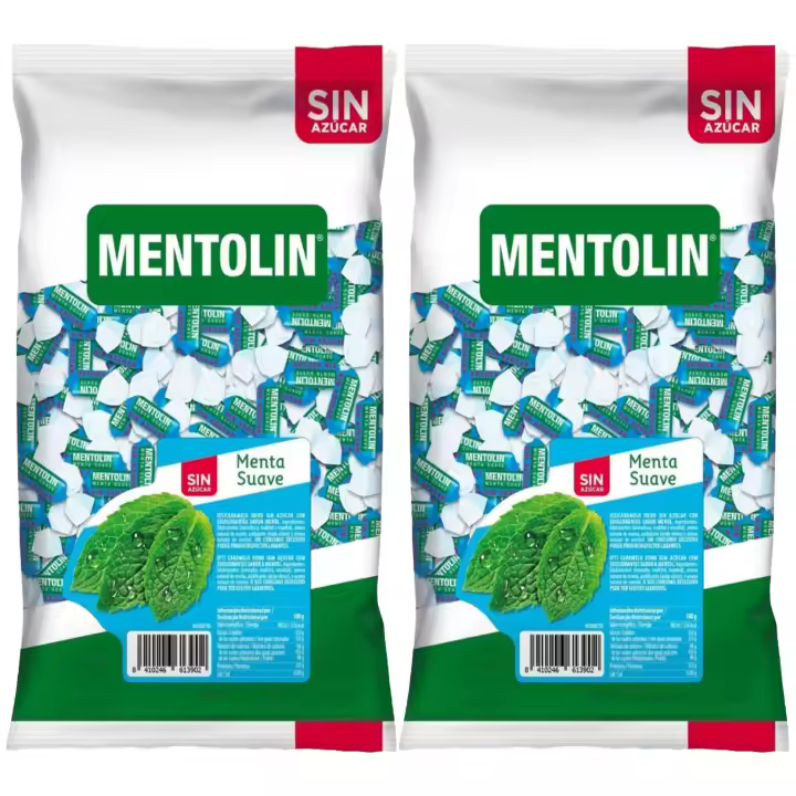 MENTOLÍN pack de 2 kg de caramelos duros sabor menta suave sin azúcar , 2x1kg - 1