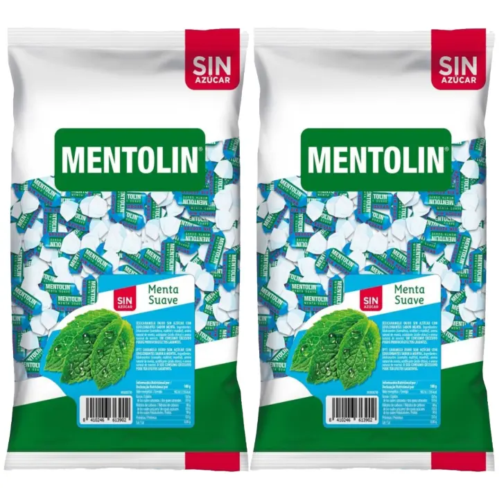 MENTOLÍN pack de 2 kg de caramelos duros sabor menta suave sin azúcar , 2x1kg - 1