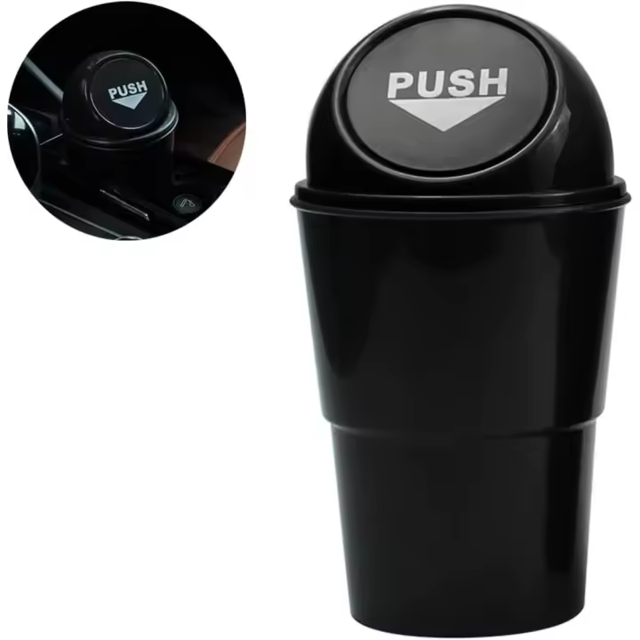Cubo de basura de coche con tapa, pequeño plástico impermeable almacenamiento de residuos de basura para oficina hogar dormitorio, accesorios de coche (negro) - 1
