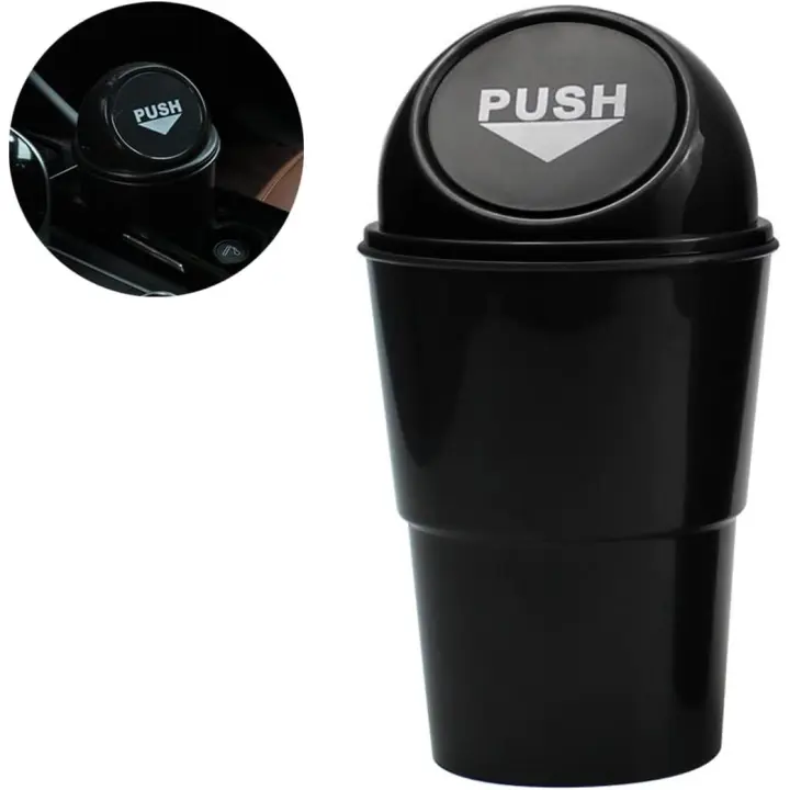 Cubo de basura de coche con tapa, pequeño plástico impermeable almacenamiento de residuos de basura para oficina hogar dormitorio, accesorios de coche (negro) - 1
