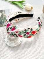 Diadema Bohemia Vintage De Punto Rosa Con Estampado Floral Ancha Para Mujeres Y Niñas Accesorio De Cabello Étnico Estilo Casual - details 10