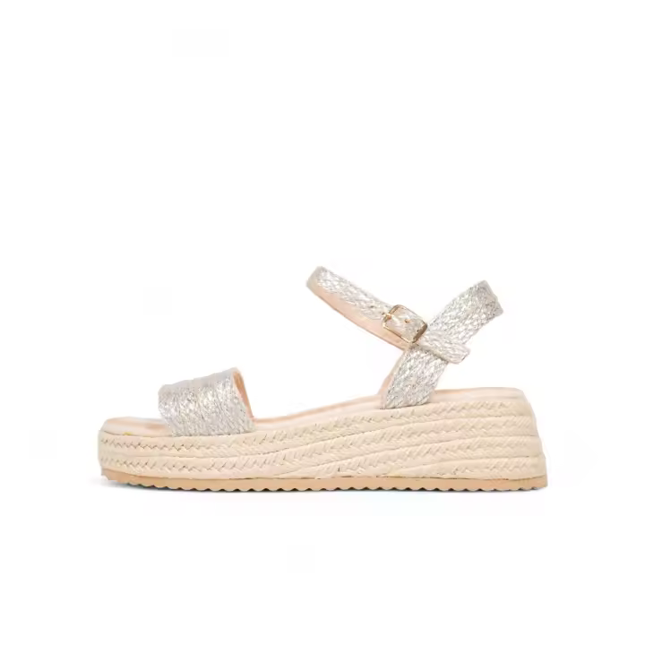 Sandalias de cuña baja Esparto con tira simple en color metalizado dorado y plateado - Destalonado con pulsera al tobillo con hebilla - FZF23-10 - 1
