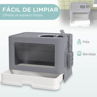 PawHut Arenero para Gatos con Cubierto Inodoro para Mascotas Desmontable con Caja de Almacenamiento Pala Cepillo 2 Puertas Entrada Principal y Salida Superior 48,5x38x36,5 cm Gris - details 3