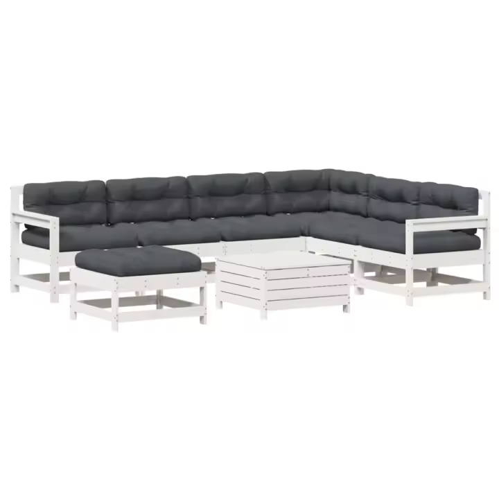 vidaXL Set muebles jardín con cojines 8 pzas madera maciza pino blanco - 1