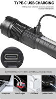 Linterna LED Potente XHP50 Impermeable Con Luz Lateral Y 7 Modos Recargable Por USB Zoom Para Camping Pesca Torcha 18650 - details 7