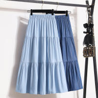 Falda Midi De Seda Suave Para Mujer Azul Jean Con Cintura Elástica Y Volantes Ajustada Casual Vintage Verano Midi Longitud De Pierna - details 2