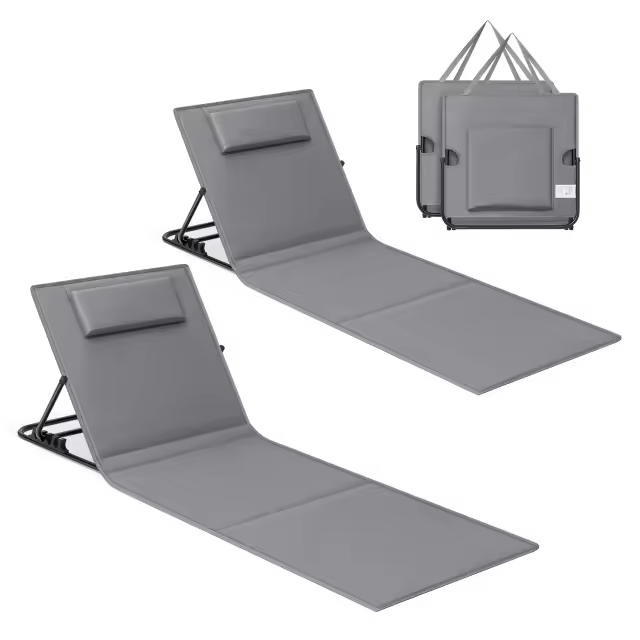 SONGMICS Juego de 2 Tumbonas de Playa, Tumbona, Cojín, Respaldo Basculante, Portátil con Asa, para Camping Jardín Piscina, 158 x 55 cm, Azul Cielo/Gris Pizarra - 1