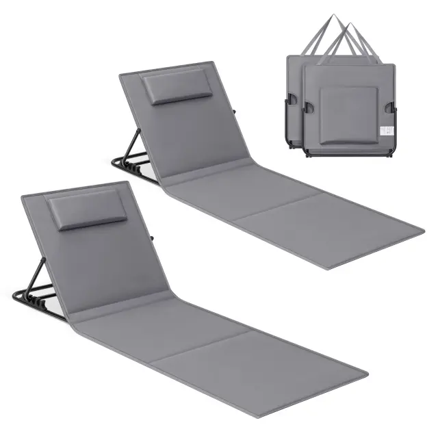 SONGMICS Juego de 2 Tumbonas de Playa, Tumbona, Cojín, Respaldo Basculante, Portátil con Asa, para Camping Jardín Piscina, 158 x 55 cm, Azul Cielo/Gris Pizarra - 1