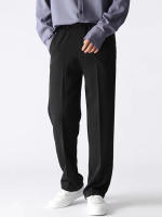 Pantalones Casuales Para Hombre Estilo Coreano Moda Primavera Otoño Poliéster Suelto Draped Trousers Pantalones Rectos Semi-anchos Con Bolsillos Cierre De Cremallera - details 3