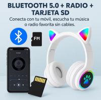 Auriculares Bluetooth para Niños con Luz LED Auriculares de Diadema Orejas de Gato tablet movil Inalámbricos Plegables Micrófono Integrado Sonido Estéreo Regalo para Niñas Niños Cumpleaños Navidad - details 6