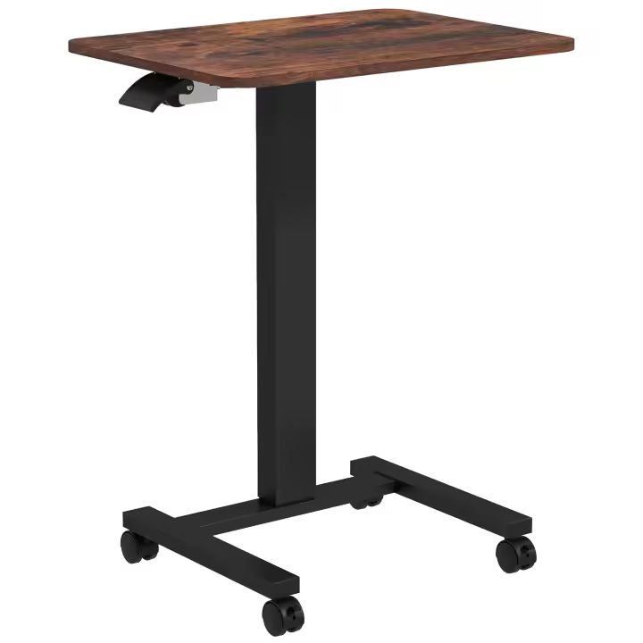 Vinsetto Mesa para ordenador regulable en altura, mesa para portátil con ruedas, escritorio de pie, mesa auxiliar móvil con manivela para salón, dormitorio, marrón rústico - 1