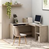 vidaXL Escritorio forma de L madera contrachapada 120x140x75 cm en color Blanco/Blanco brillante/Gris hormigón y más | estructura resistente ideal para salón dormitorio o estudio - details 2