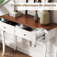 HOMCOM Mesa de Consola Mesa de Entrada con 2 Cajones Consola para Recibidor Estilo Francés para Pasillo Dormitorio Salón 100x35x76,5 cm Blanco y Marrón Oscuro - details 3