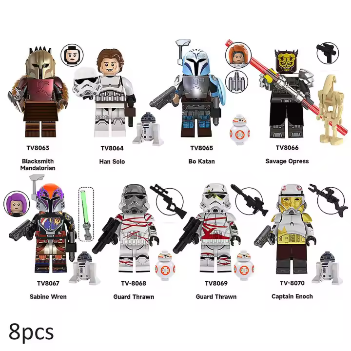 Juego de 8 megafiguras de Star Wars The Mandalorian, bloques de construcción, juguetes coleccionables, modelos para decoración del hogar, regalos. - 1