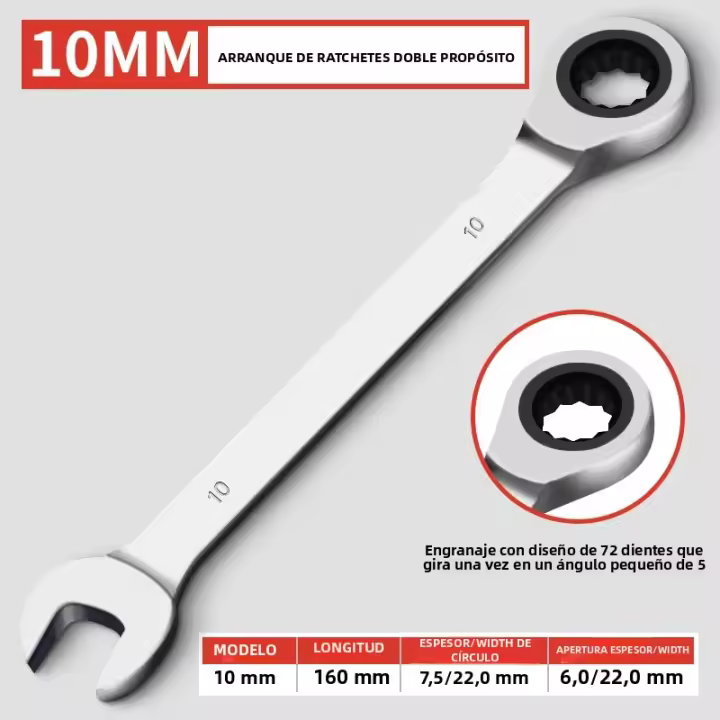 AIRAJ Juego De Llaves De Eje Ratchet Multifuncional 6/8/10/14MM 72 Dientes Acero Inoxidable Herramientas Manuales Brillantes - 1