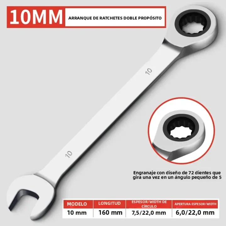 AIRAJ Juego De Llaves De Eje Ratchet Multifuncional 6/8/10/14MM 72 Dientes Acero Inoxidable Herramientas Manuales Brillantes - 1