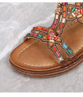 Zapatos de playa con diamantes de imitación 2025, cabeza redonda, tacón plano de alta gama, estilo hueco, cómodos zapatos de mujer para pleno verano - details 41