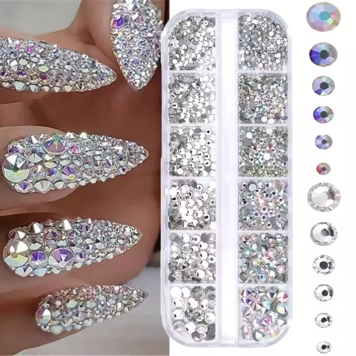 Kit De Strass Para Uñas 3D Con Diamantes De Vidrio AB Y Claros Accesorios Para Manicura DIY Adornos De Uñas Decoración De Belleza - 1