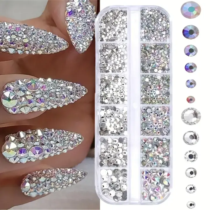 Kit De Rhinestones Para Uñas 3D Planos Y Laminados AB Y Transparentes De Vidrio Accesorios Para Manicura DIY Adornos De Uñas - 1