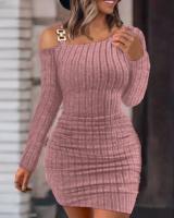Vestido Bodycon De Moda Para Mujer Con Manga Larga Y Diseño De Tejido Grueso Para Otoño E Invierno Vestido Mini Elegante Para Oficina - details 0