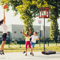 HOMCOM Canasta de Baloncesto Ajustable de 205-261 cm Aro de Baloncesto con Soporte de Acero Base Rellenable y 2 Ruedas de Transporte para Niños y Adultos Rojo Negro - details 1