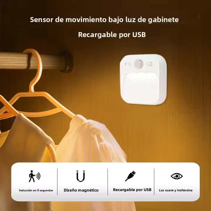 Lámpara Nocturna LED Con Sensor De Movimiento Recargable 1-4 Pack Adhesiva Y Magnética Para Dormitorio Escaleras Armario Cocina - 1