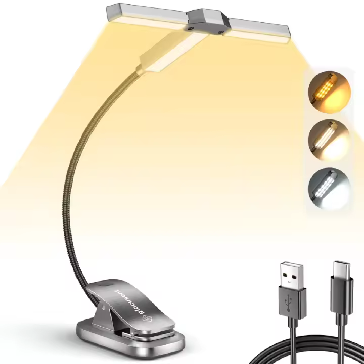Lámpara De Lectura LED Tri-Head Recargable 1000mAh Clip Mini Luz Nocturna Para Libros Ajustable Estudio Lámpara De Lectura - 1